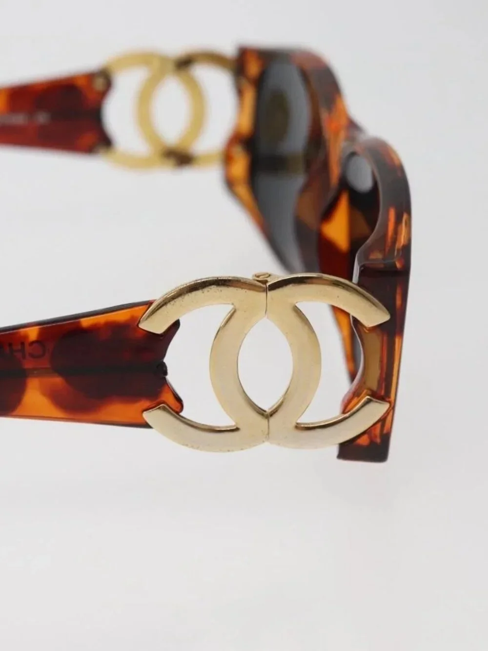 CHANEL COCO Mark Sunglasses Plastic Brown Gold CC Auth 181291M